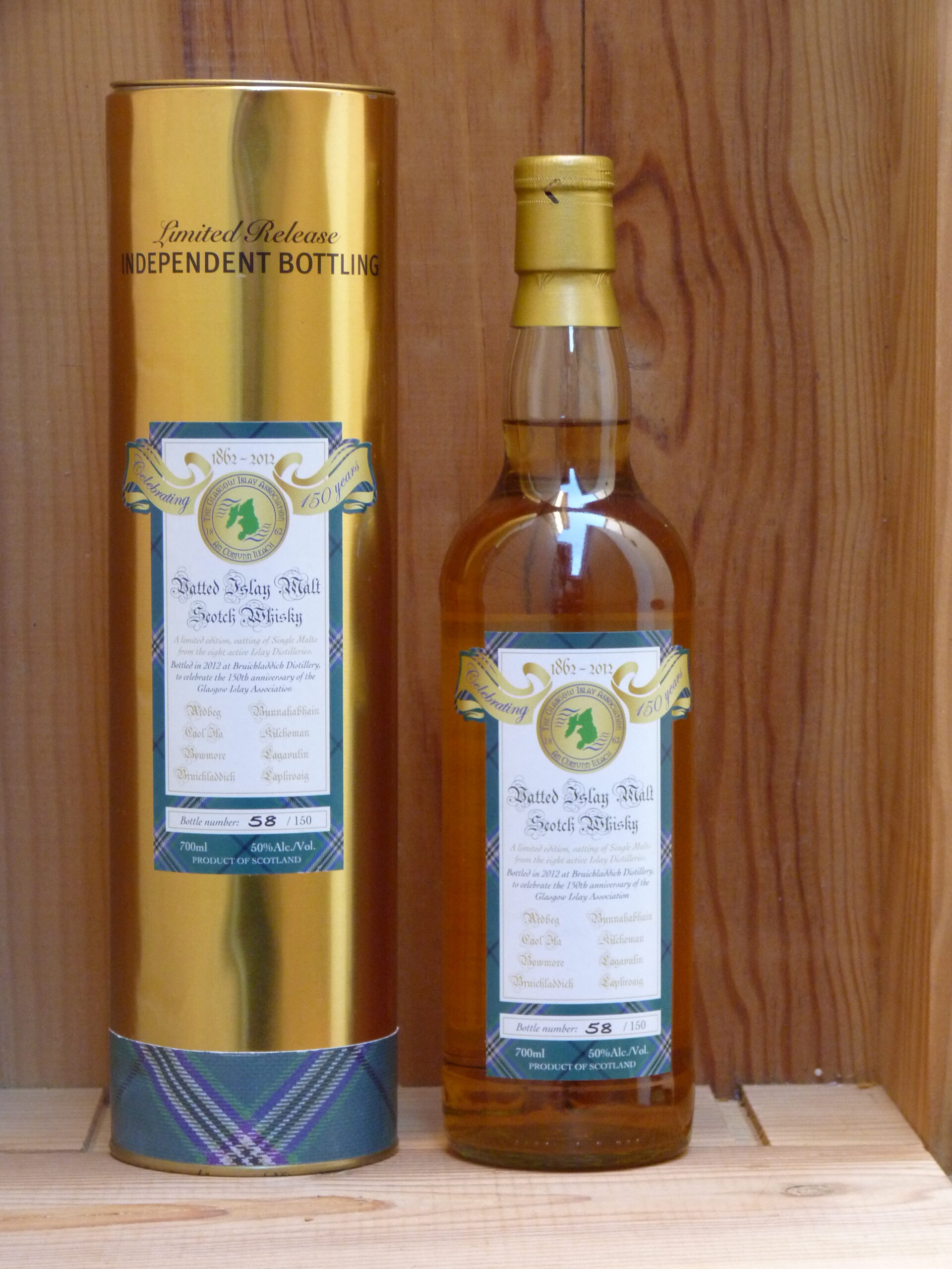 Vatted Islay single malt scotch whisky 2012 Vatted Islay malt 150th birthday Glasgow Islay association